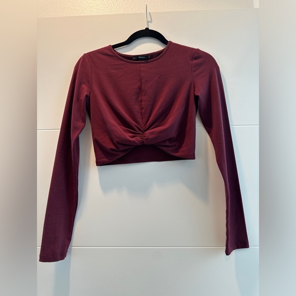 Forever 21 burgundy long sleeve crop top winter casual fall holiday event S - Picture 7 of 11